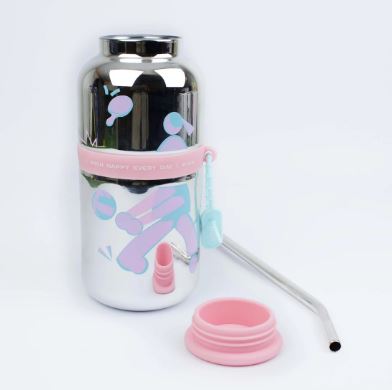 Random Color Water Bottle with Stainless Steel Straw and Silicone Lid