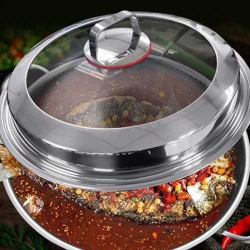 Double Sided Honeycomb Laser Coated Deep Wok With Dual Handles & Lid