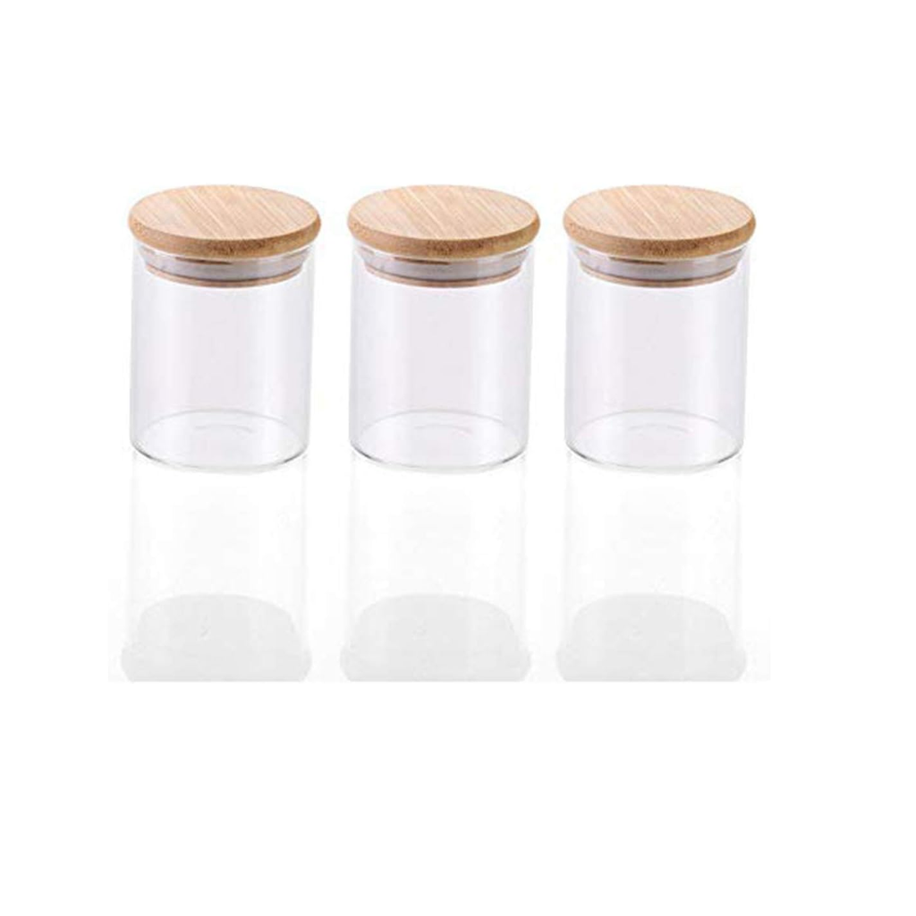 Pack of 3 - 250ml Airtight Glass Jar with Bamboo Lid