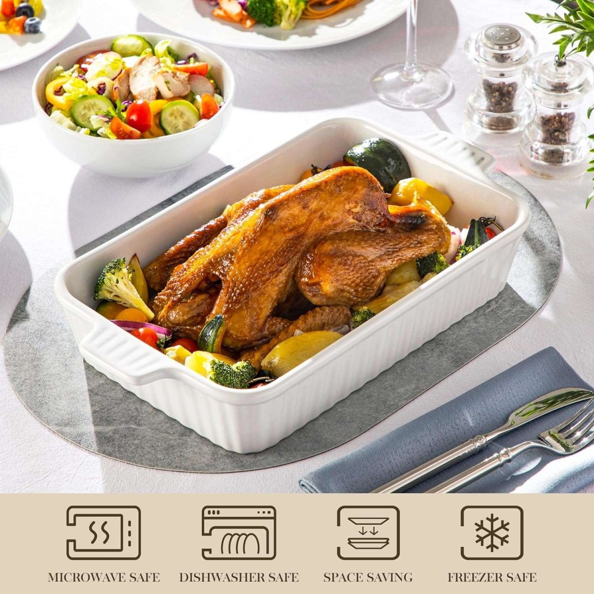Long Ceramic Serving Tray with Handles