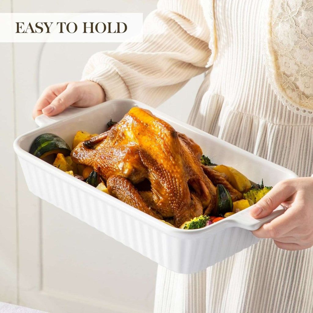 Long Ceramic Serving Tray with Handles