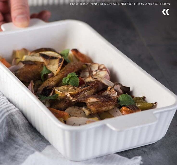 Long Ceramic Serving Tray with Handles