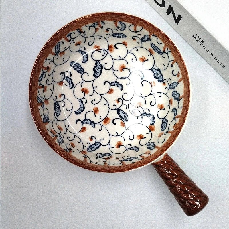 Mandala Print Ceramic Bowl with Handle