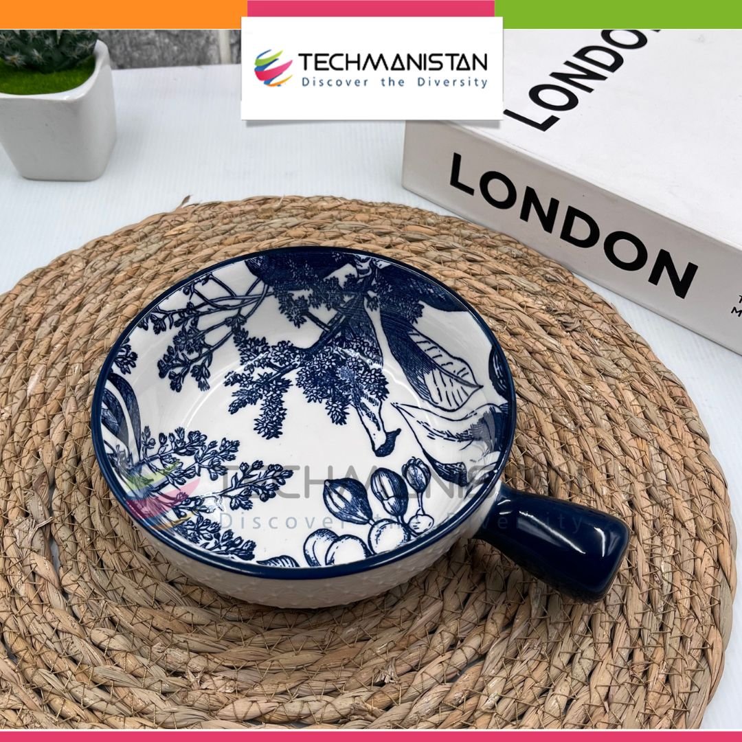 Mandala Print Ceramic Bowl with Handle