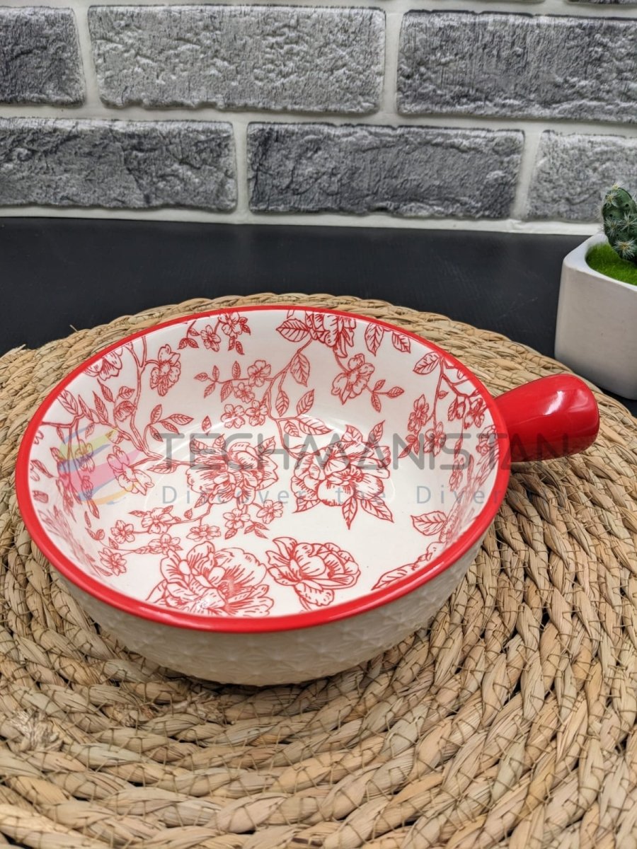 Mandala Print Ceramic Bowl with Handle