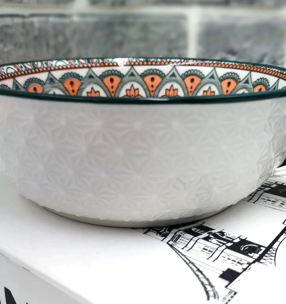 Mandala Print Ceramic Bowl with Handle