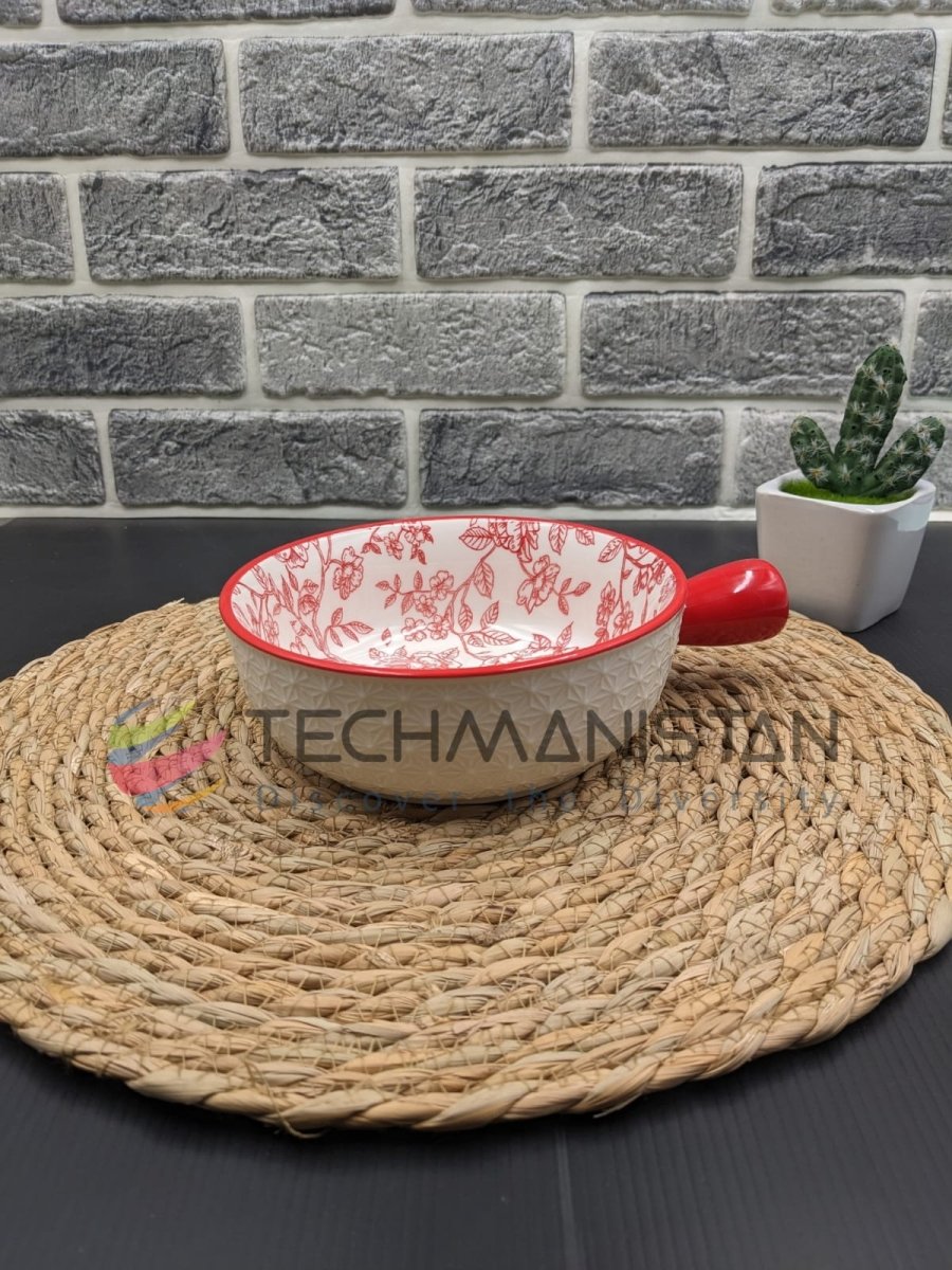 Mandala Print Ceramic Bowl with Handle