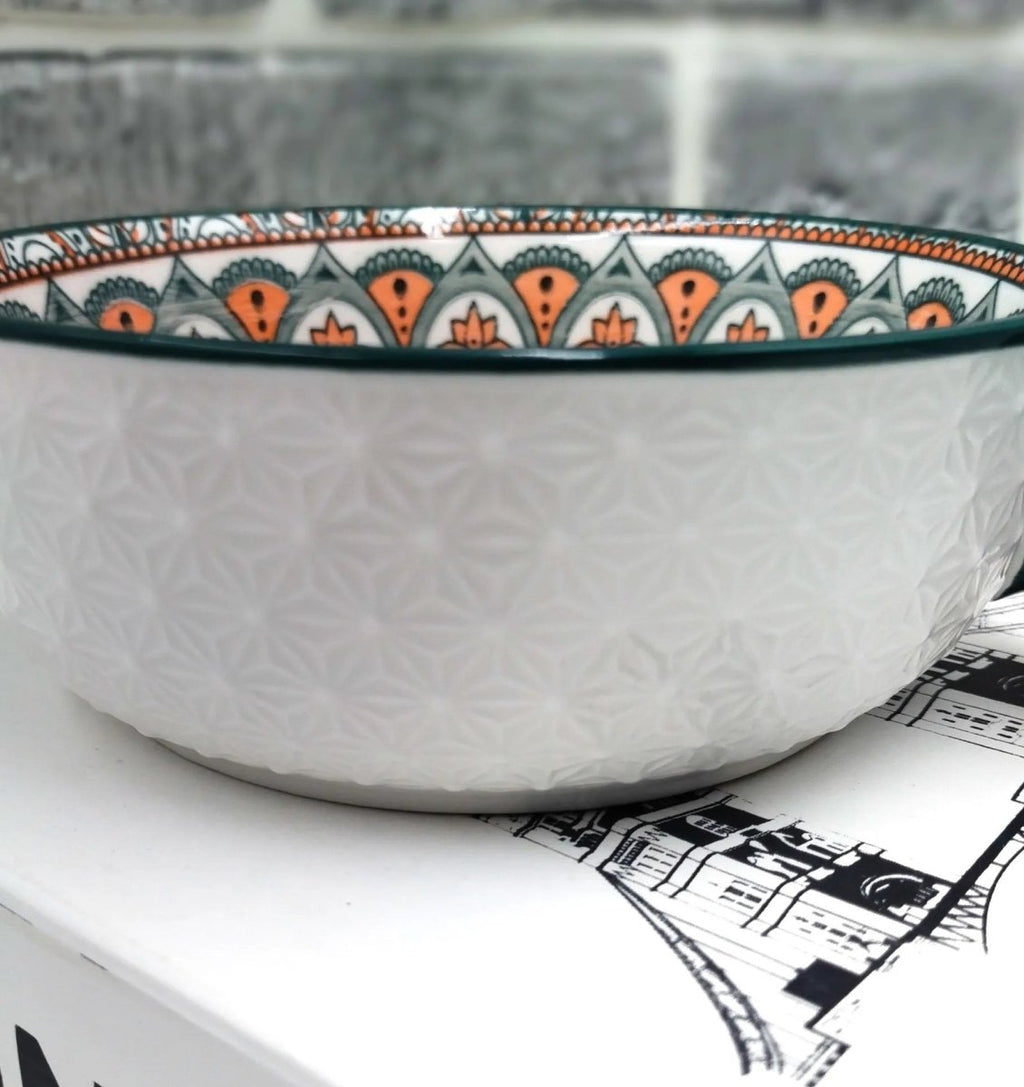 Mandala Print Ceramic Bowl with Handle