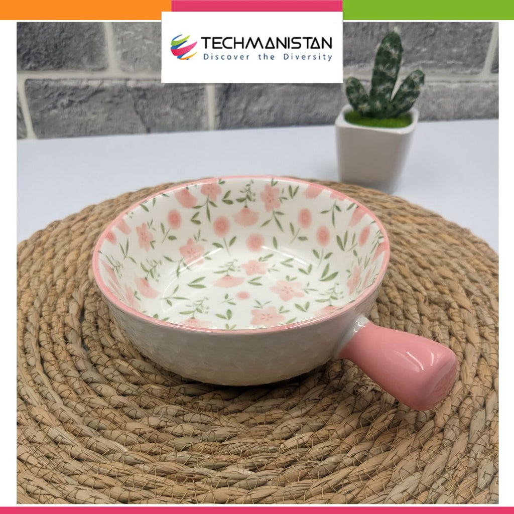 Mandala Print Ceramic Bowl with Handle