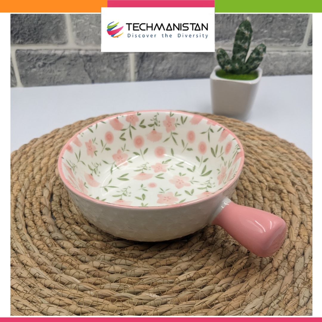 Mandala Print Ceramic Bowl with Handle