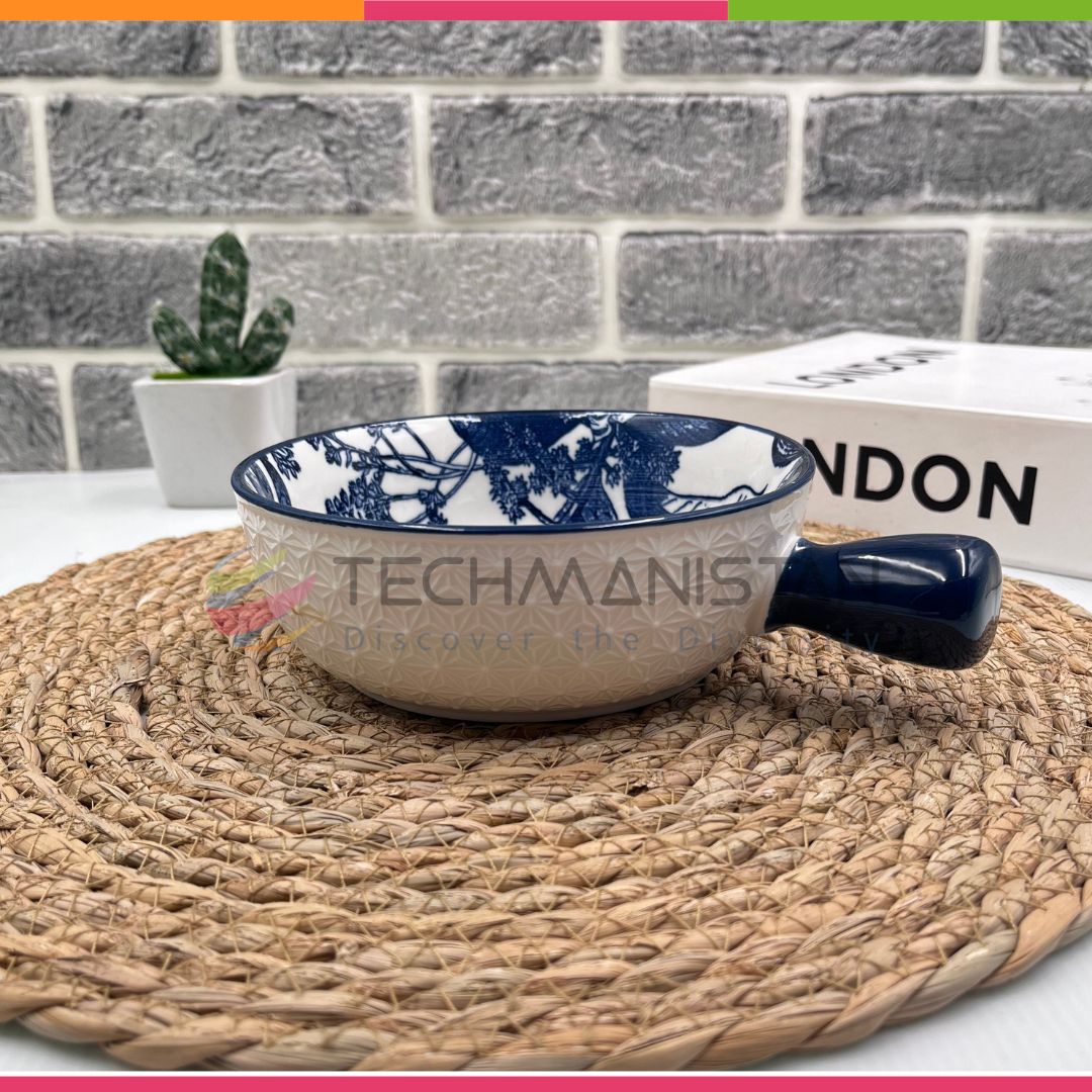 Mandala Print Ceramic Bowl with Handle