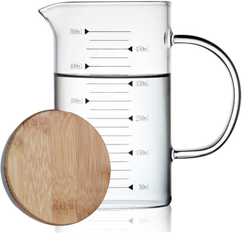 Measuring Glass Jug with Handle & Wooden Lid