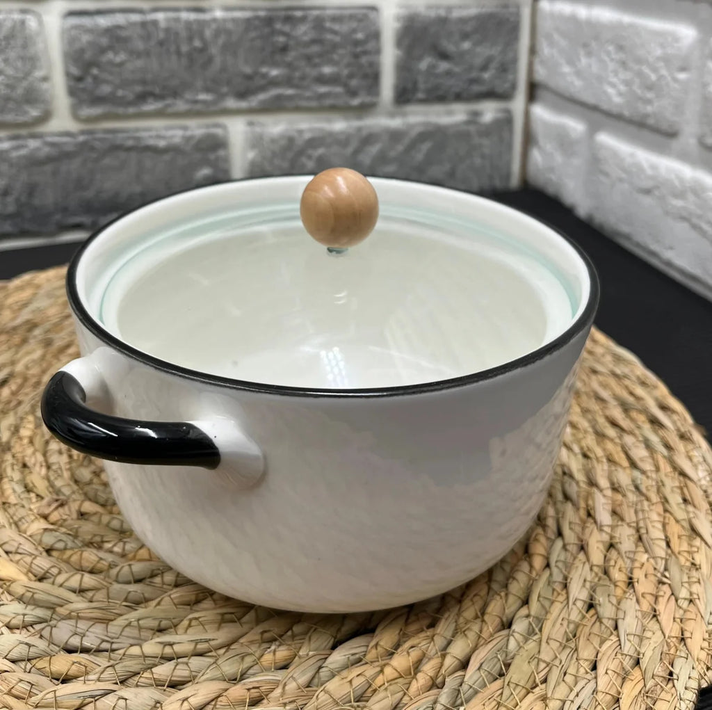 Mini Ceramic Pot With Handles & Glass Lid