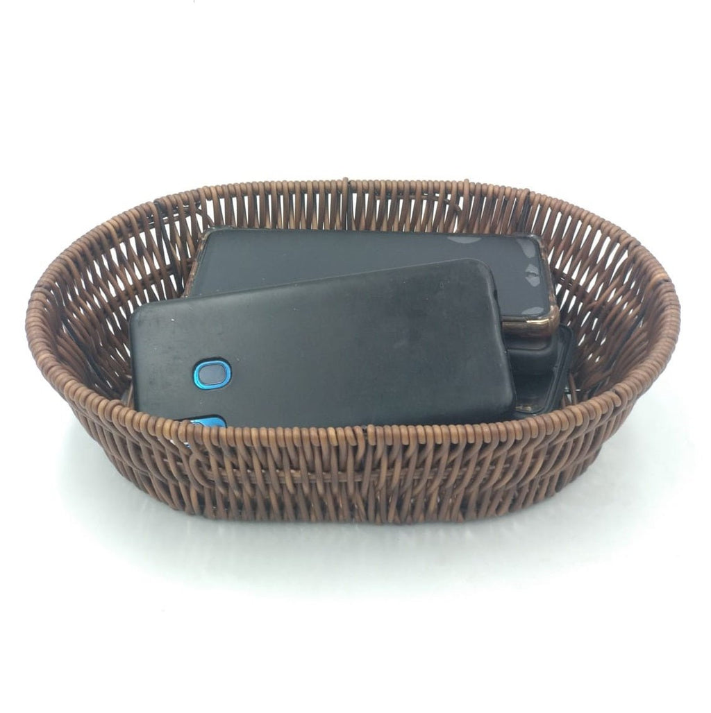 Multi purpose Oval Wicker/Imitation Rattan Basket For Holding Cellphones in Office, Mobile Holding Baskets For Office's & Restaurant