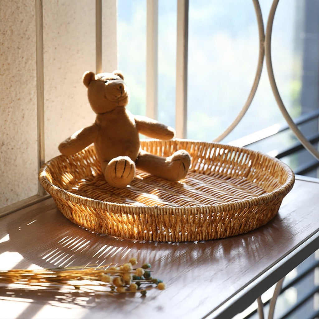 Multi purpose Round Wicker/Imitation Rattan Basket For Holding Cellphones in Office, Mobile Holding Basket For Office & Restaurant, Mobile Basket, Fruit Basket, Vegetable Basket
