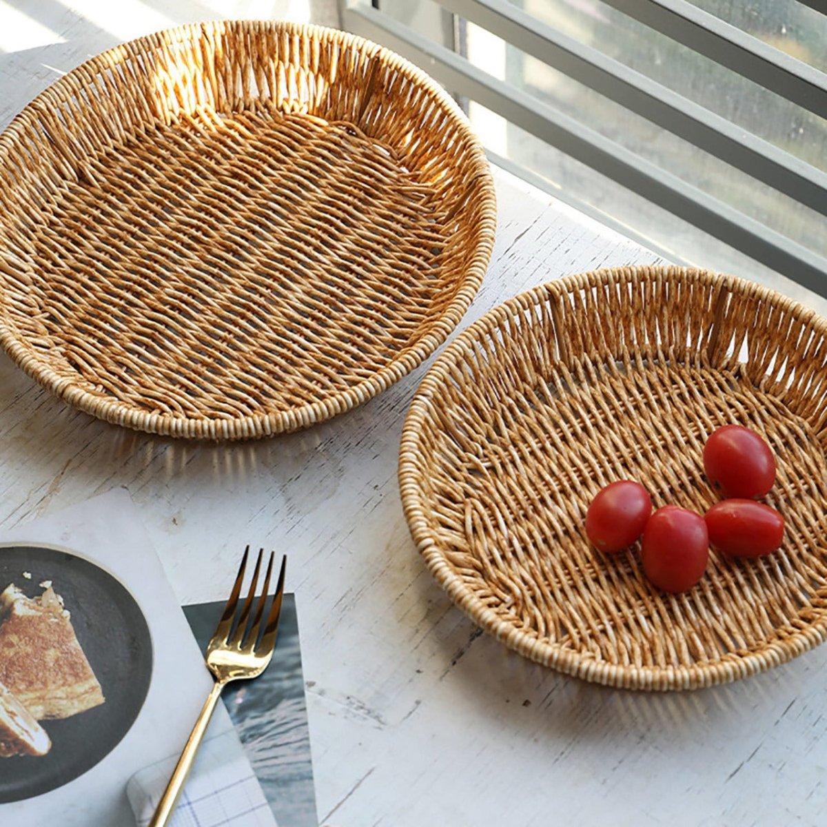 Multi purpose Round Wicker/Imitation Rattan Basket For Holding Cellphones in Office, Mobile Holding Basket For Office & Restaurant, Mobile Basket, Fruit Basket, Vegetable Basket