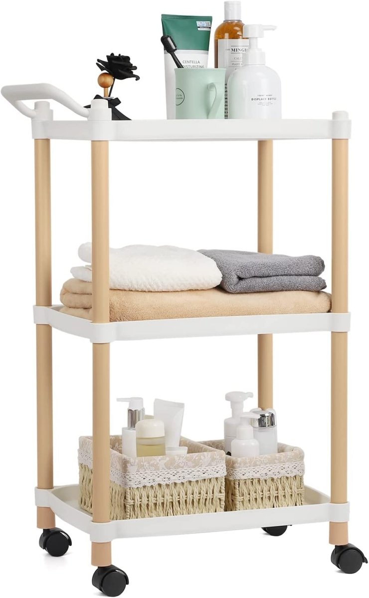 Multipurposed 3/4 Tier Rolling Cart with Wheels, Serving Cart with Handle Bar, Heavy Duty Shelving Unit Utility Storage Shelves Trolley, Storage Cart