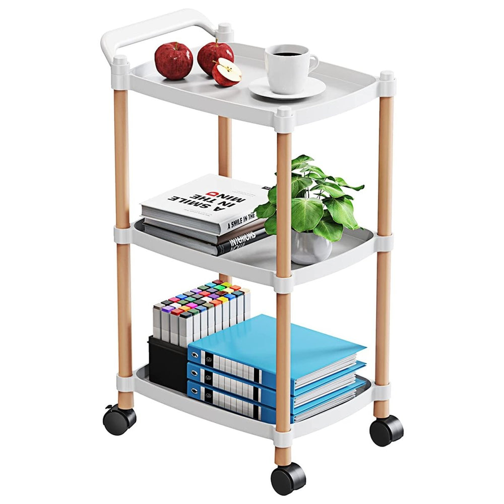 Multipurposed 3/4 Tier Rolling Cart with Wheels, Serving Cart with Handle Bar, Heavy Duty Shelving Unit Utility Storage Shelves Trolley, Storage Cart