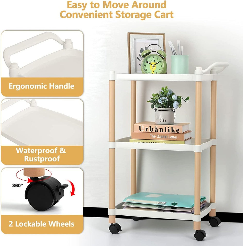 Multipurposed 3/4 Tier Rolling Cart with Wheels, Serving Cart with Handle Bar, Heavy Duty Shelving Unit Utility Storage Shelves Trolley, Storage Cart