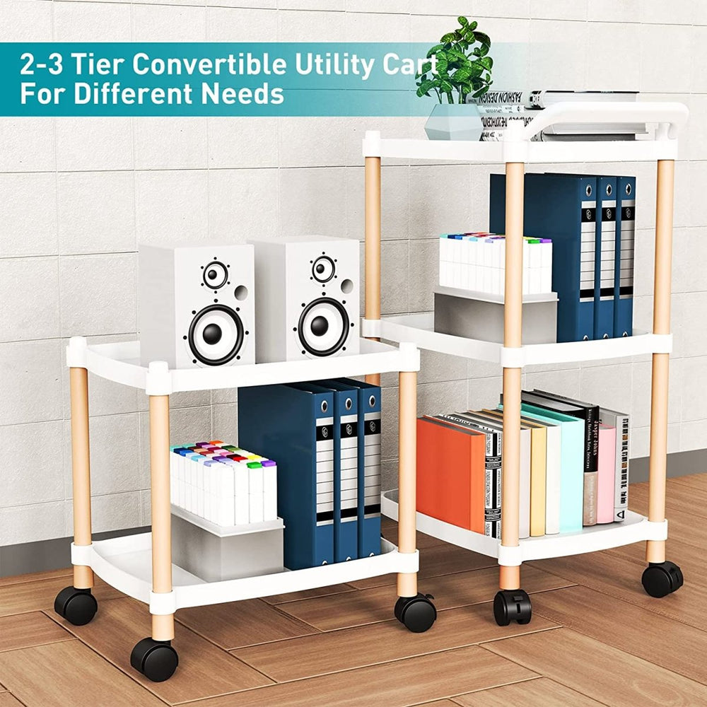 Multipurposed 3/4 Tier Rolling Cart with Wheels, Serving Cart with Handle Bar, Heavy Duty Shelving Unit Utility Storage Shelves Trolley, Storage Cart
