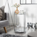 Multipurposed Chrome Effect 2 Tier Metal Tubes Glass Shelves Round Stand