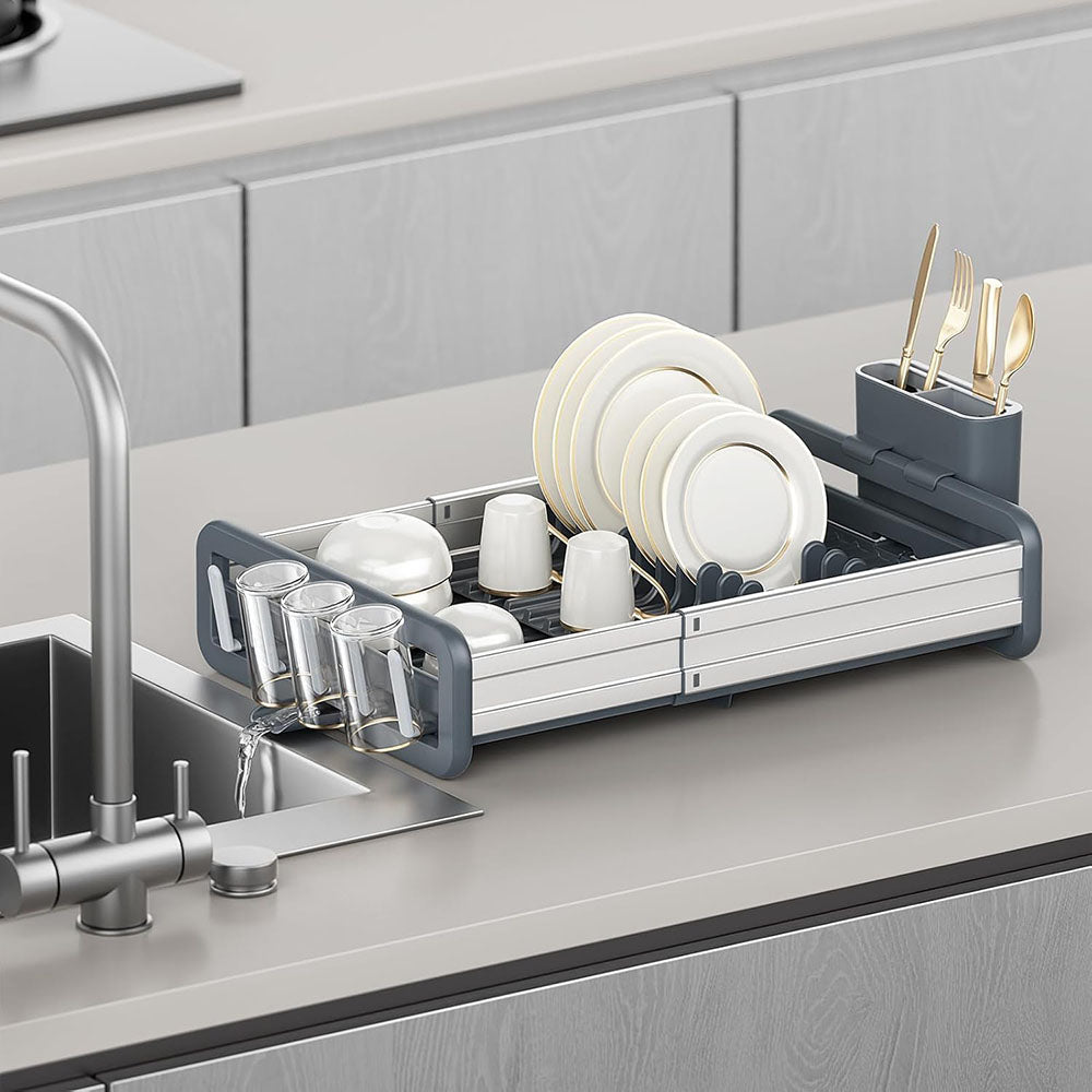 Expandable Dish Rack with Drainage Spout – Rust-Free Aluminium Kitchen Organizer