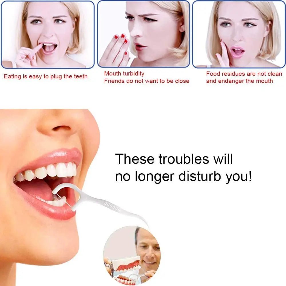 Pack of 30 - Dental Floss Toothpicks, Teeth Cleaning Flosser Toothbrush Toothpicks, Dental Floss Stick, Dental Care Flat Line Flossing Plastic Toothpicks