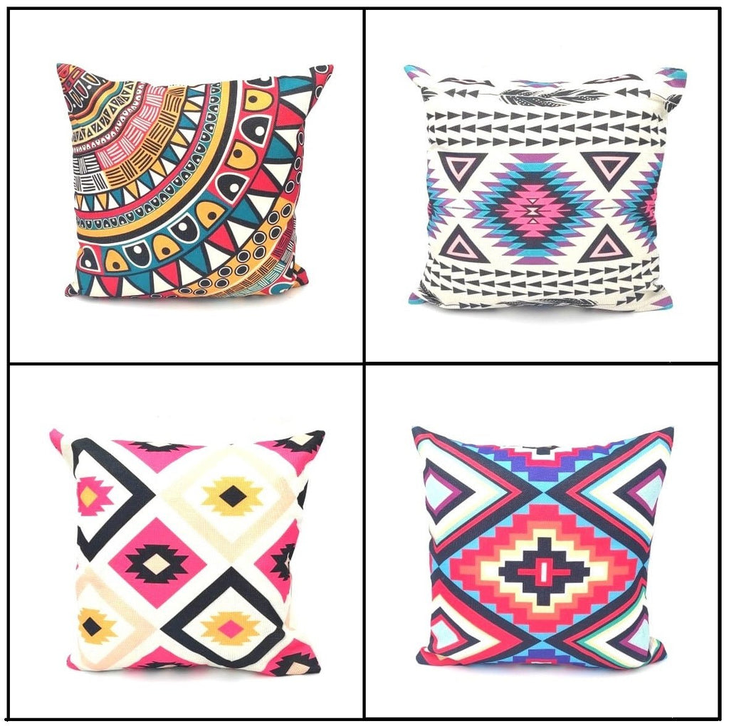 Pack of 4 - Geometric Ethnic Design Cushion Covers Set Without Filling, Cushions For Sofa, Printed Cushion Covers For Sofa, Fancy Cushion Covers For Bed, Sofa Pillow Covers, Sofa Cushion Set, Cushion Covers 4 Piece Set Without Filling