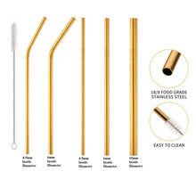Pack of 5 - Different Diameters Stainless Steel Reusable Drinking Straws With Cleaning Brush