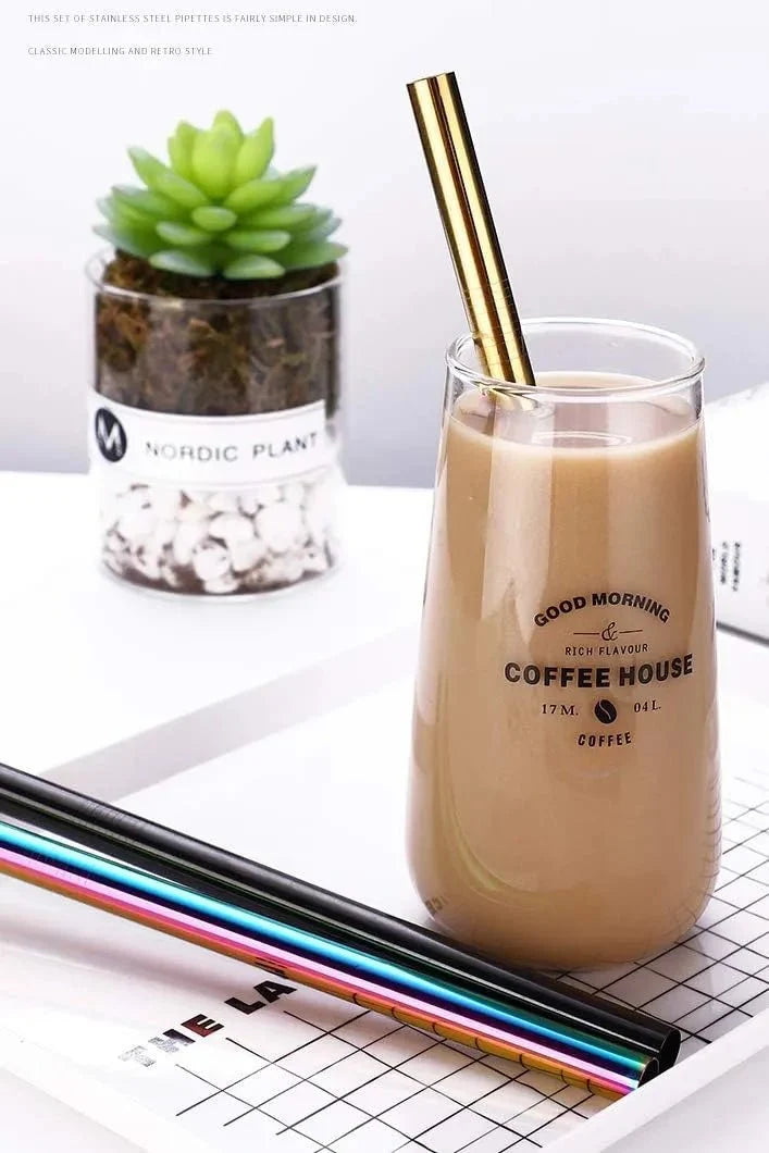 Pack of 5 - Different Diameters Stainless Steel Reusable Drinking Straws With Cleaning Brush