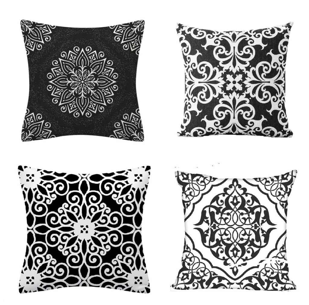 Pack of 5 - Random Design Black & White Geometric Cushion Covers, Throw Pillow, Decorative Case, Without Filling