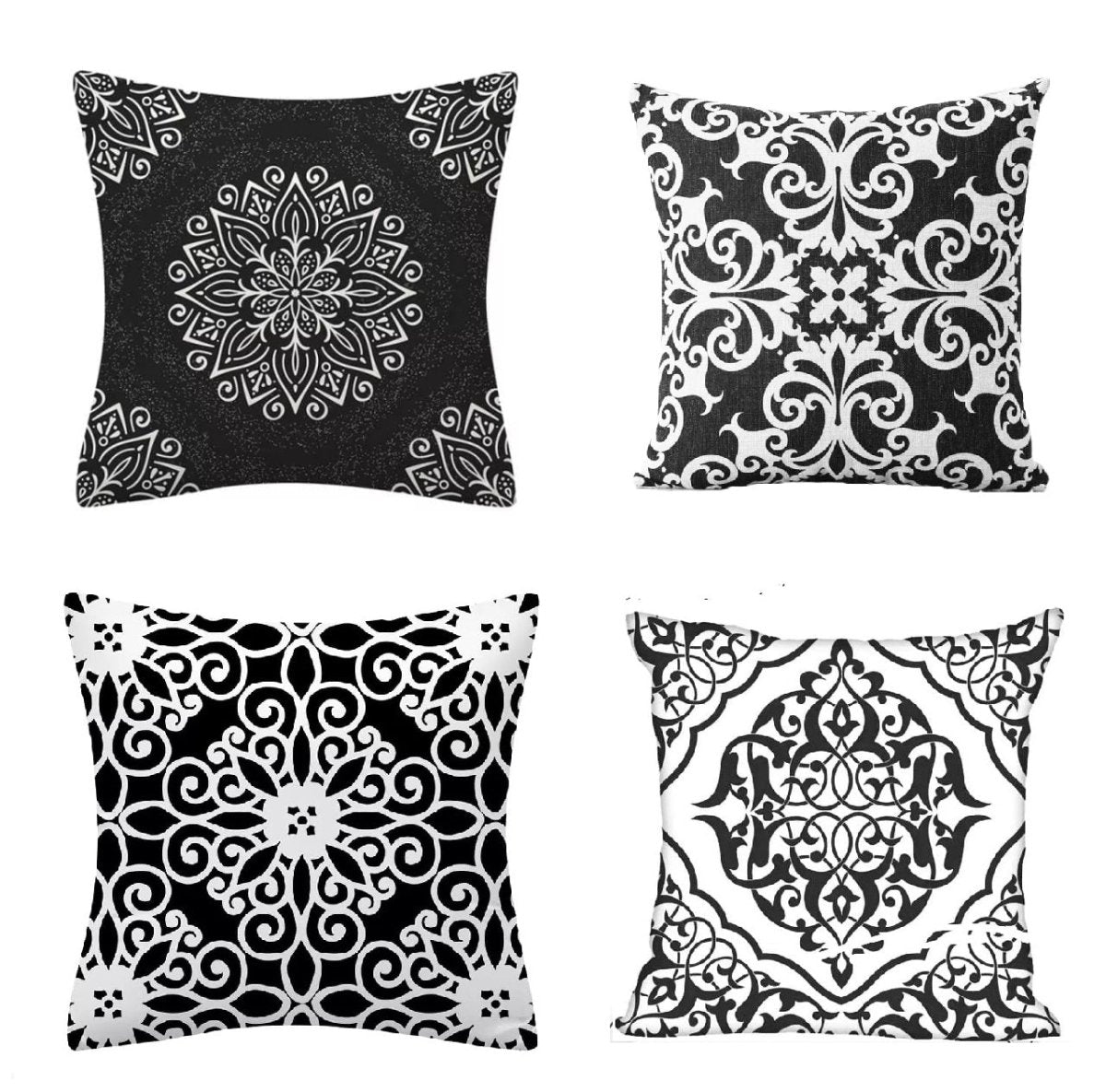 Pack of 5 - Random Design Black & White Geometric Cushion Covers, Throw Pillow, Decorative Case, Without Filling
