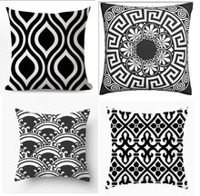Pack of 5 - Random Design Black & White Geometric Cushion Covers, Throw Pillow, Decorative Case, Without Filling