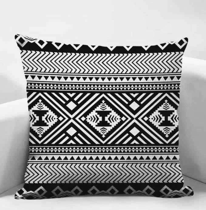 Pack of 5 - Random Design Black & White Geometric Cushion Covers, Throw Pillow, Decorative Case, Without Filling