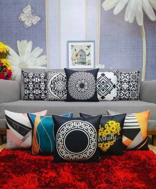 Pack of 6 - Random Design Black & White Geometric Cushion Covers, Throw Pillow, Decorative Case, Without Filling, Bedroom