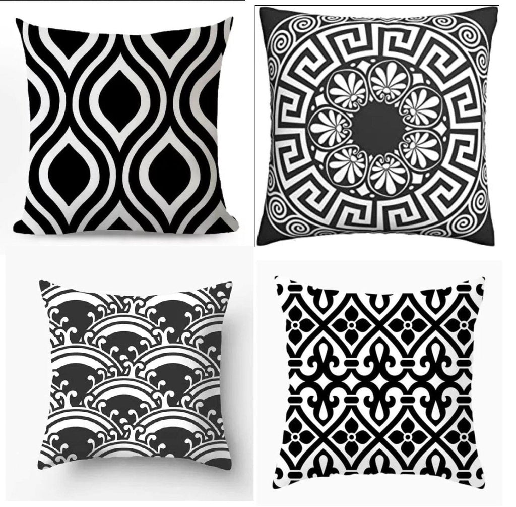 Pack of 6 - Random Design Black & White Geometric Cushion Covers, Throw Pillow, Decorative Case, Without Filling, Bedroom