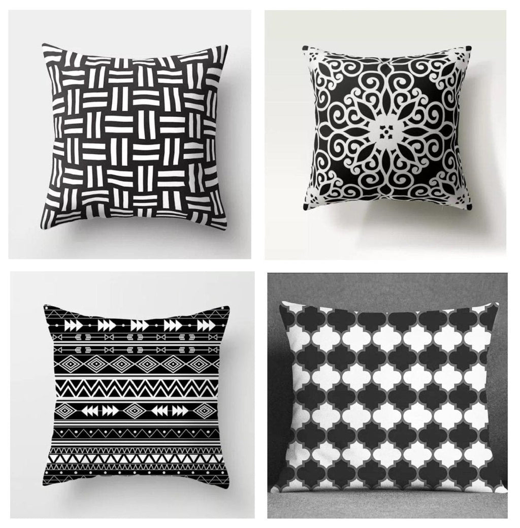 Pack of 6 - Random Design Black & White Geometric Cushion Covers, Throw Pillow, Decorative Case, Without Filling, Bedroom