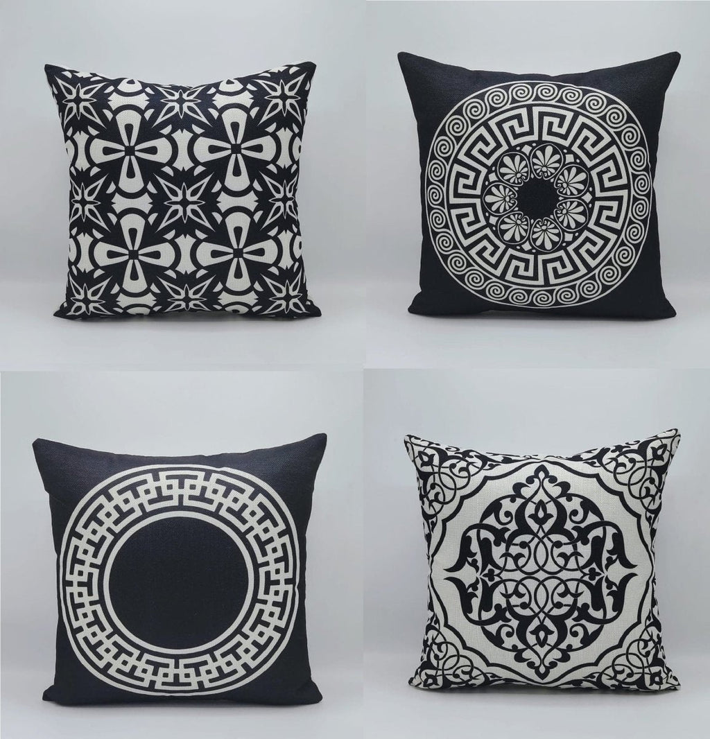 Pack of 6 - Random Design Black & White Geometric Cushion Covers, Throw Pillow, Decorative Case, Without Filling, Bedroom