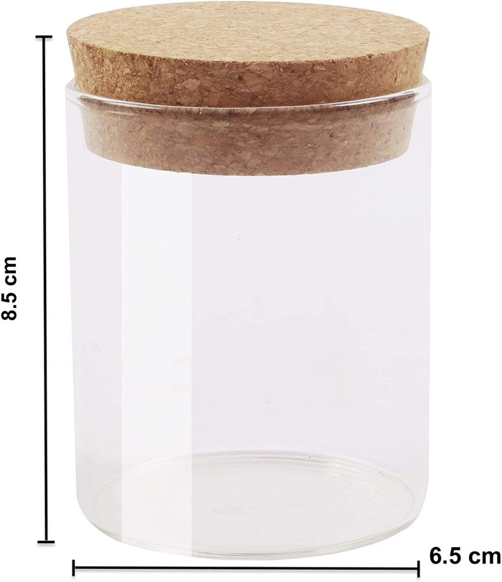 Pack of 6 - Small Glass Food Jar with Cork Lid and Airtight Sealing, Little Clear Canister Jar for Kitchen Storage, Mini Cork Bottle
