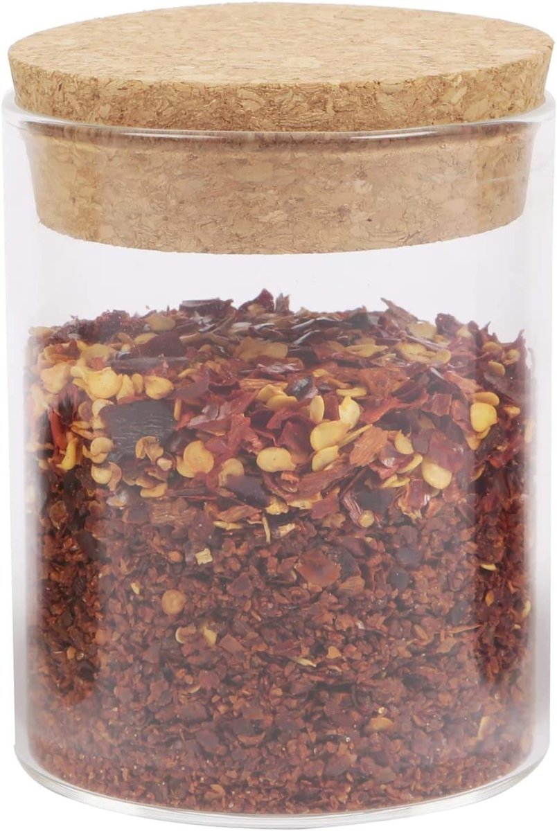 Pack of 6 - Small Glass Food Jar with Cork Lid and Airtight Sealing, Little Clear Canister Jar for Kitchen Storage, Mini Cork Bottle
