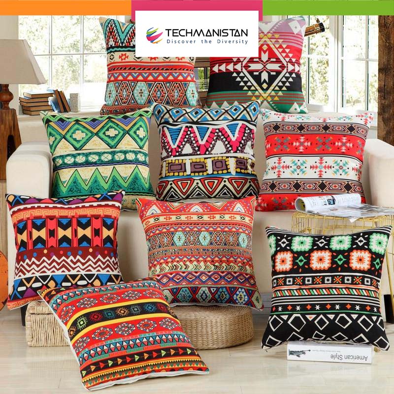 Pack Of 9 Ethnic Design African Geometric Cushions Without Filling, Cushions For Sofa, Printed Cushion Covers For Sofa, Fancy Cushion Covers For Bed, Sofa Pillow Covers, Sofa Cushion Set, Cushion Covers 4 Piece Set Without Filling