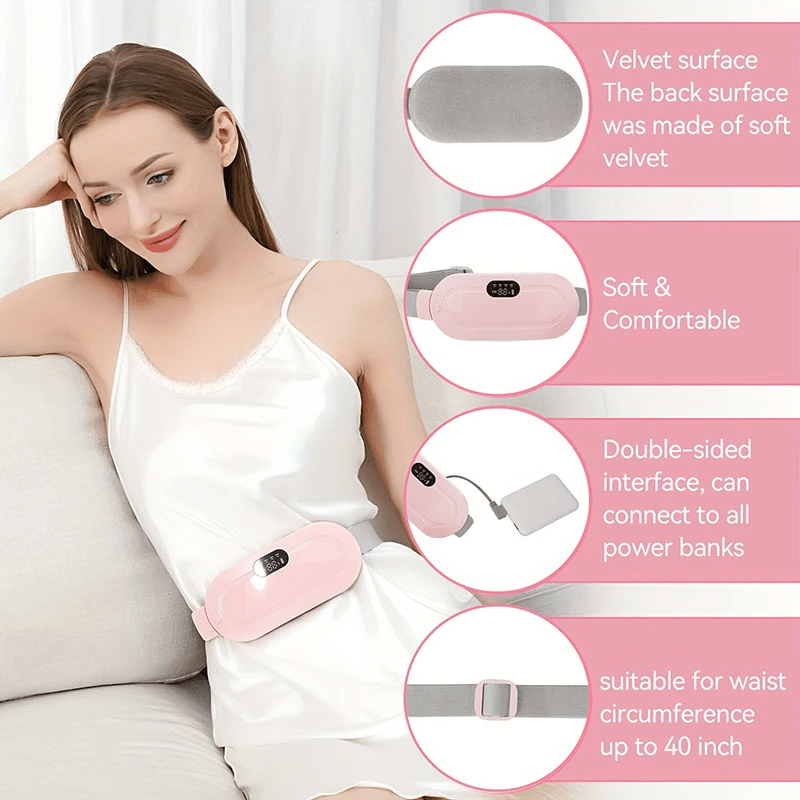 Portable Cordless Heating Pad for Menstrual Cramps Relief | 3-Temperature & 4-Massage Modes | Stomach & Back Pain Relief Device for Women