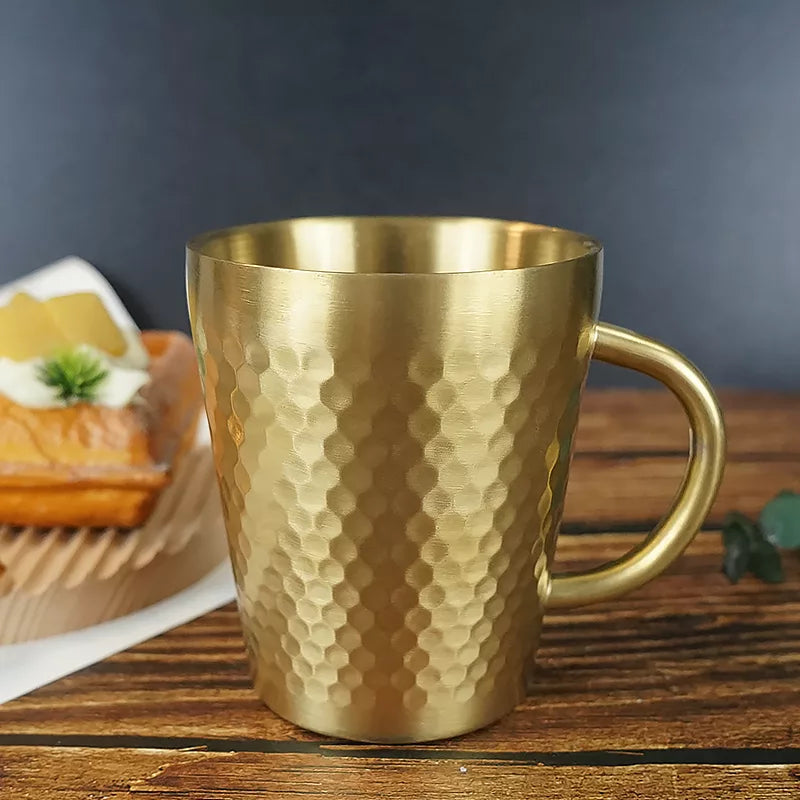 Stainless Steel Hammered Texture Glass with Handle – Double Wall Insulated Coffee Cup