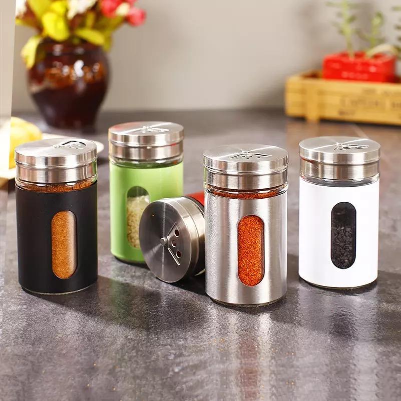 Random Color - 1 Piece Stainless Steel Cover Glass Salt & Pepper Mill With 3 Sized Holes, Spice Container, Salt Mill, Spice Bottle, Retro Spice Jar