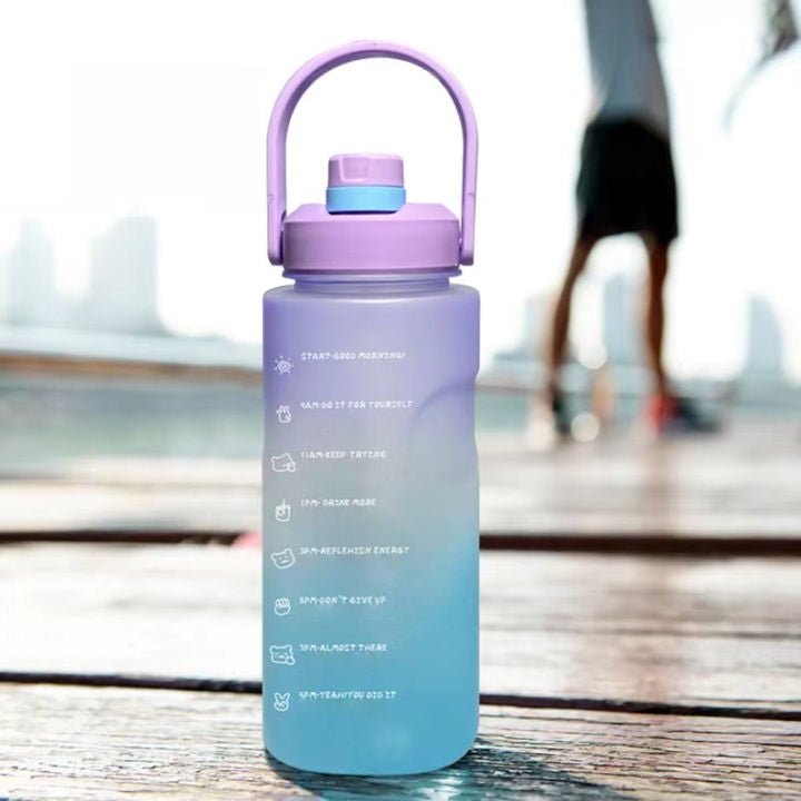 Random Color 2 Liter Multicolor Large Capacity Water Bottle With Motivational Quotes & Time Maker Instructions