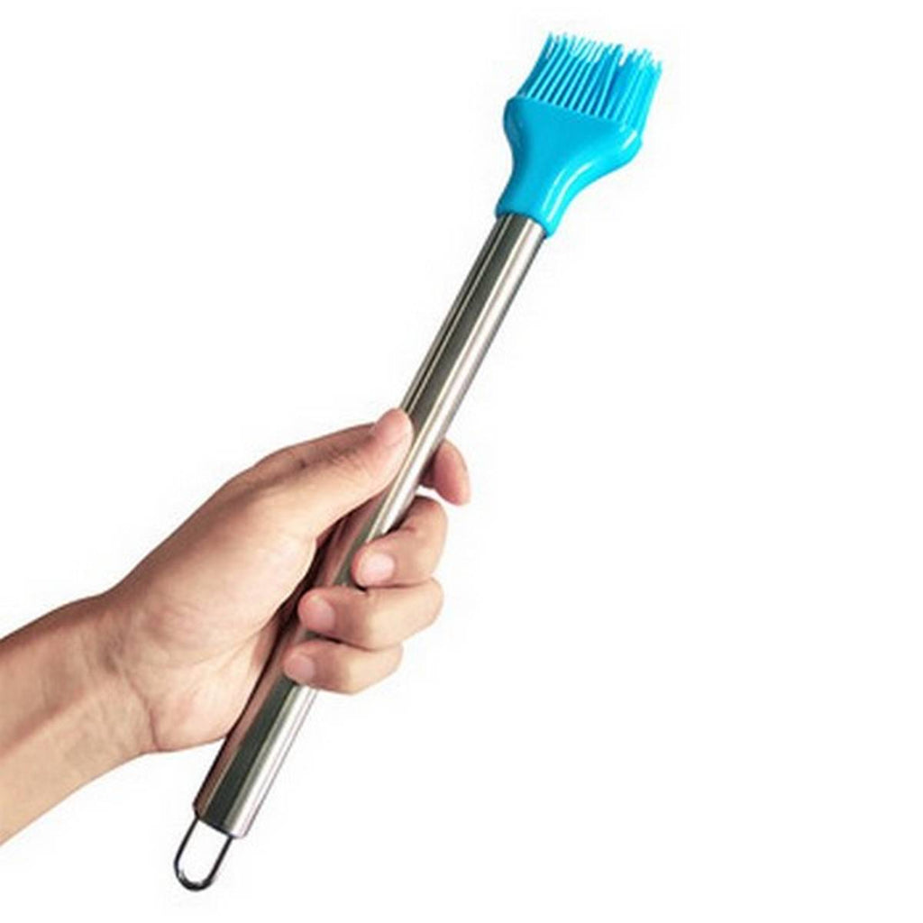 Random Color Stainless Steel Handle Silicon Kitchen Basting Oil Brush - 1 Piece