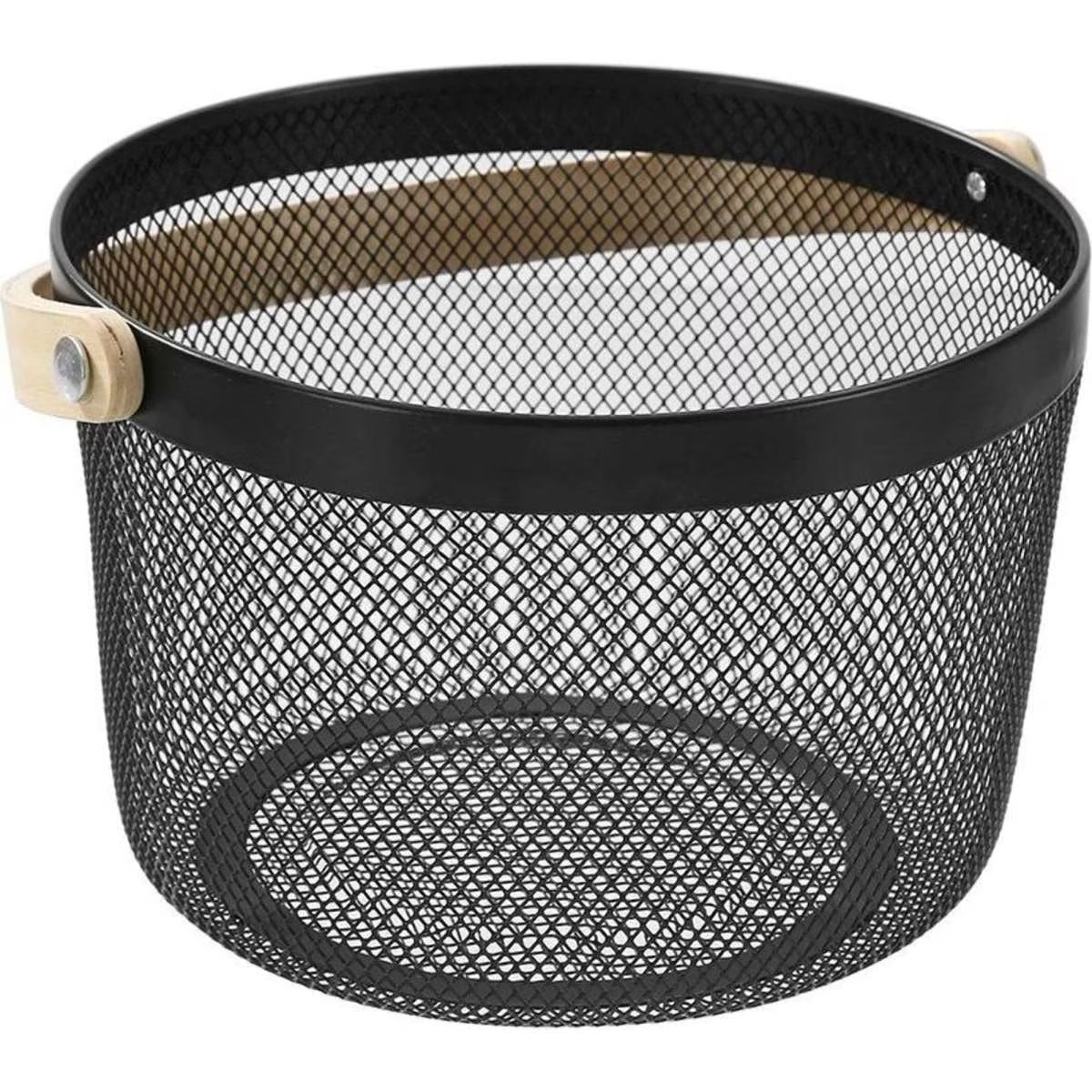 Round Metal Mesh Basket with Wooden Handle