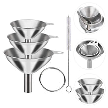 3Pcs Stainless Steel Kitchen Funnel Set with Cleaning Brush – Large, Medium & Small