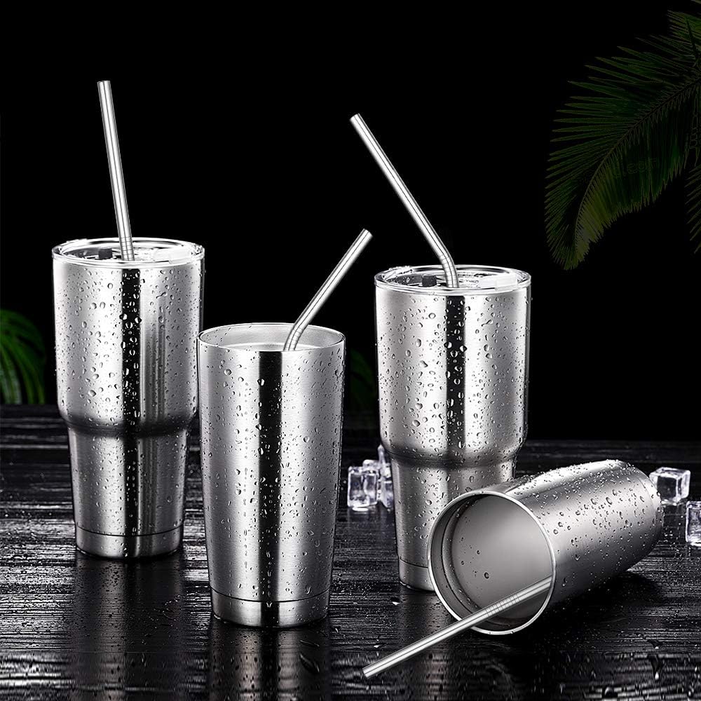 Set of 12 Stainless Steel Straws with 2 Cleaning Brushes