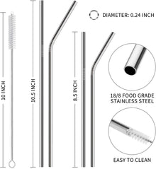 Set of 12 Stainless Steel Straws with 2 Cleaning Brushes